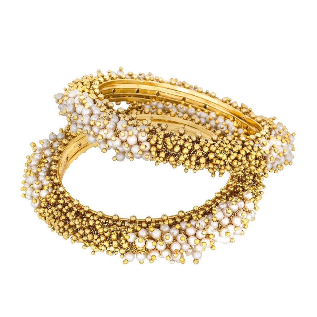 Cluster Pearls Antique 22K Gold Plated Bangle Set Of 2 (Pair) Bulk