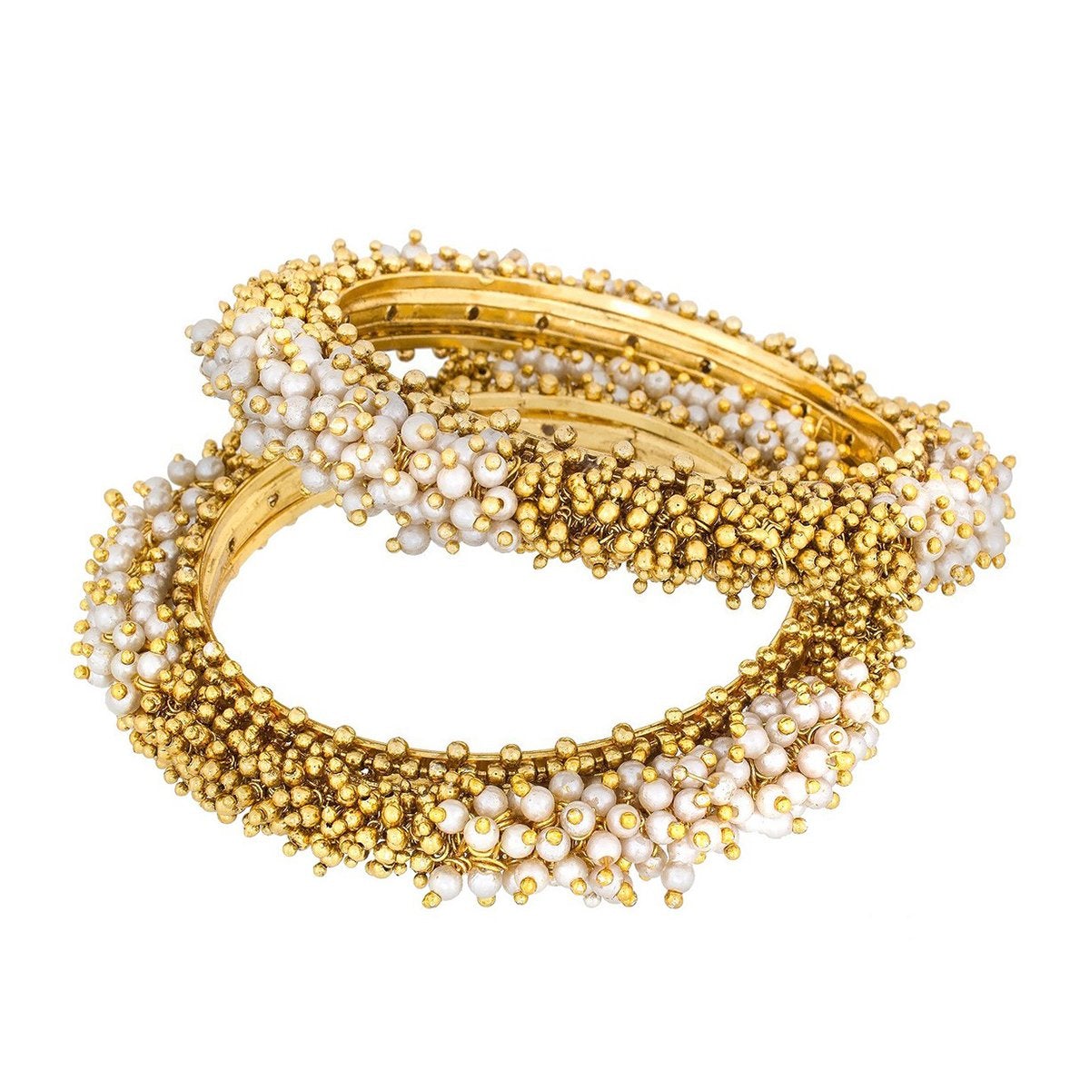 Cluster Pearls Antique 22K Gold Plated Bangle Set Of 2 (Pair) Bulk