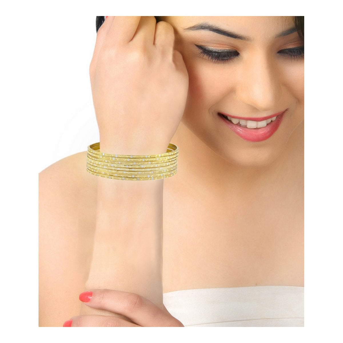 Wedding Traditional Gold Silver Metal Chuda Kada Bangle Set Of 8 Bulk