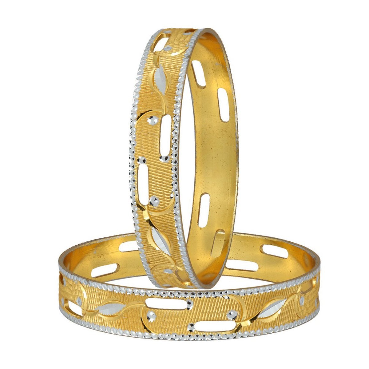 Wedding Designer 22K Gold Silver Metal Chuda Kada Bangle Set Of 2 Bulk