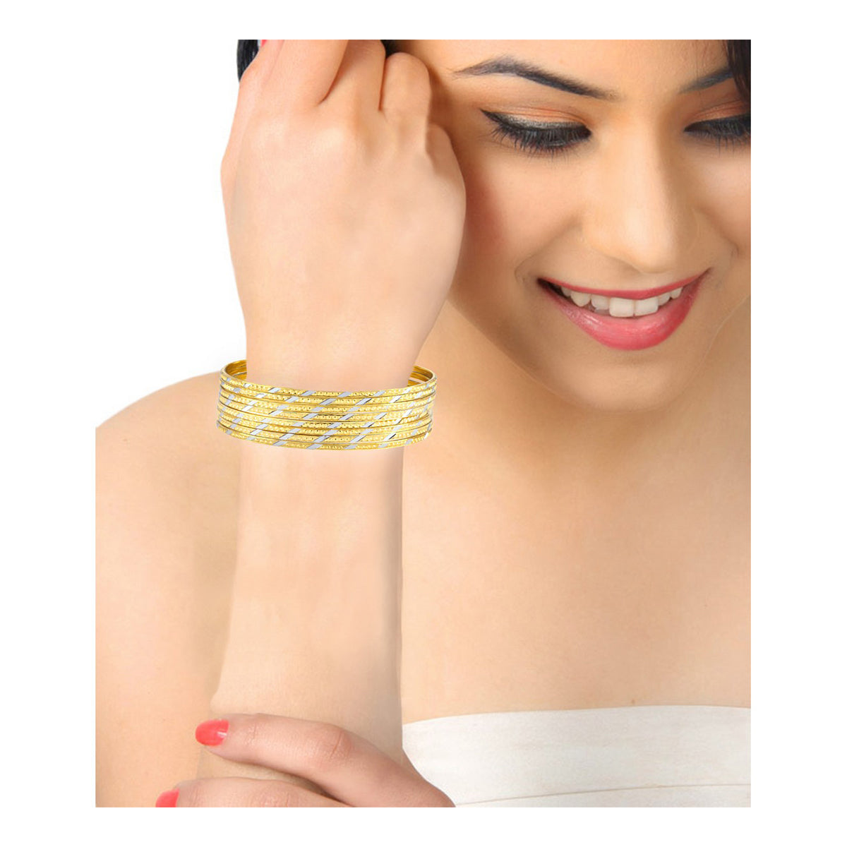 Wedding Designer 22K Gold Silver Metal Chuda Kada Bangle Set Of 8 Bulk