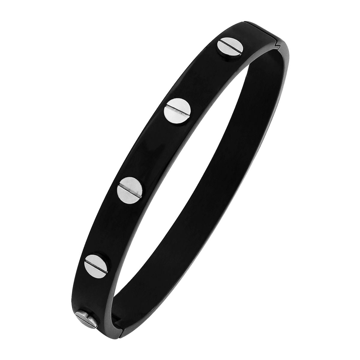 Stainless Steel Black Silver Screw Oval Kada Bracelet Bangle Bulk