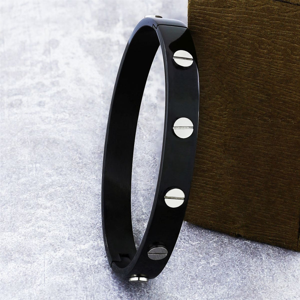 Stainless Steel Black Silver Screw Oval Kada Bracelet Bangle Bulk