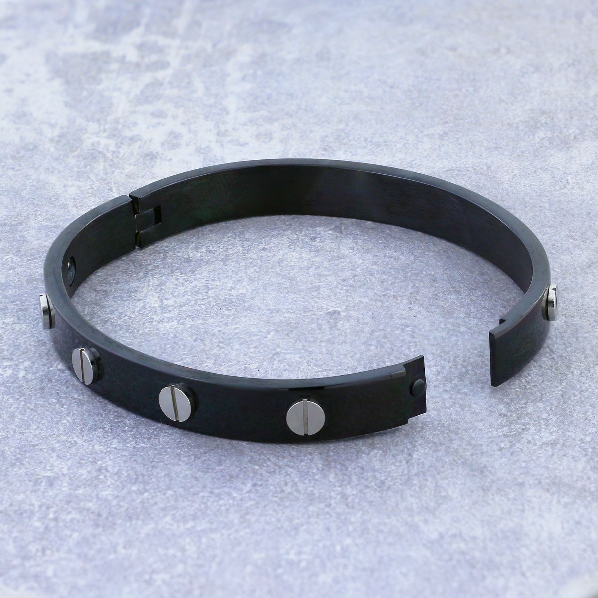 Stainless Steel Black Silver Screw Oval Kada Bracelet Bangle Bulk