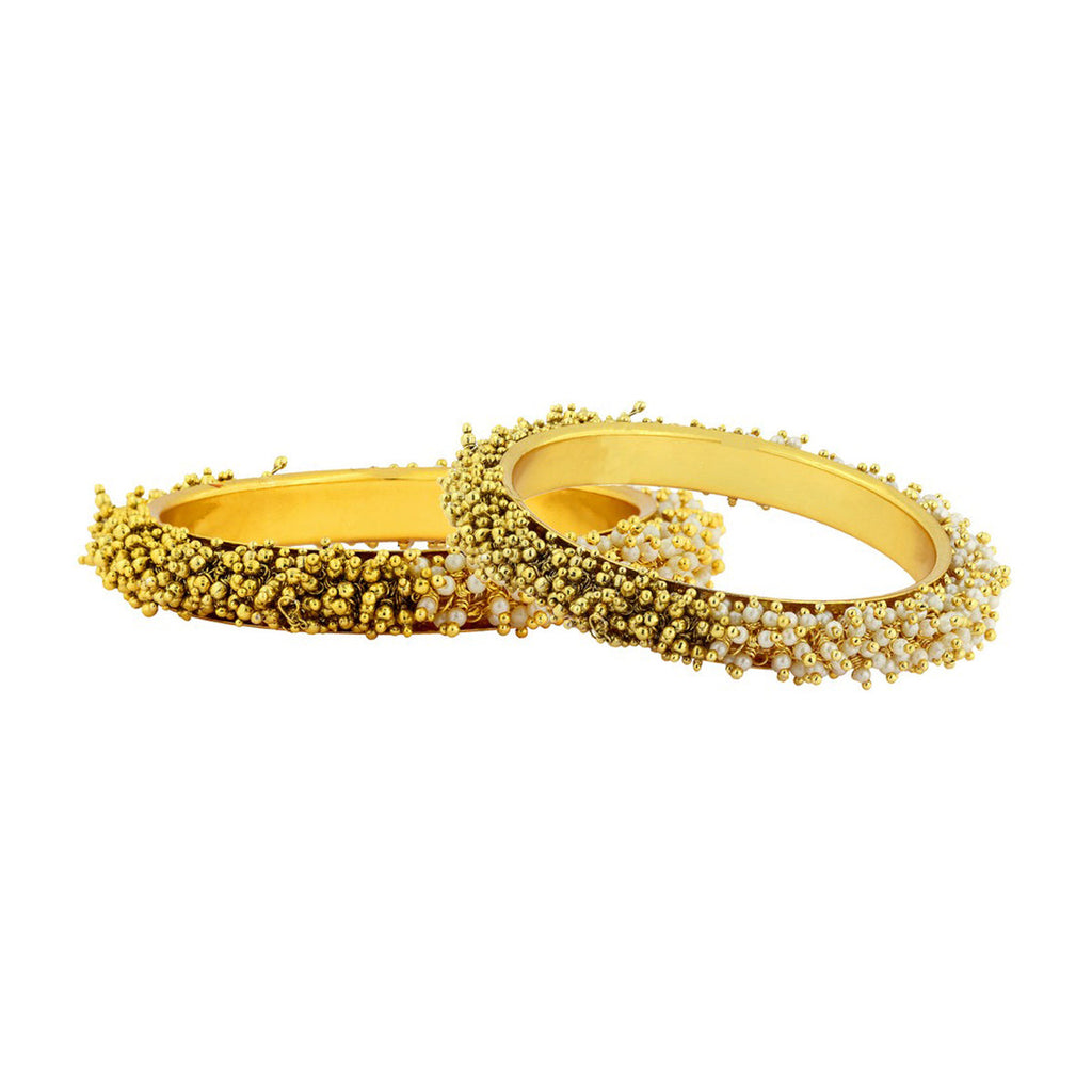 Cluster Pearls Antique 22K Gold Plated Bangle Set Of 2 (Pair) Bulk