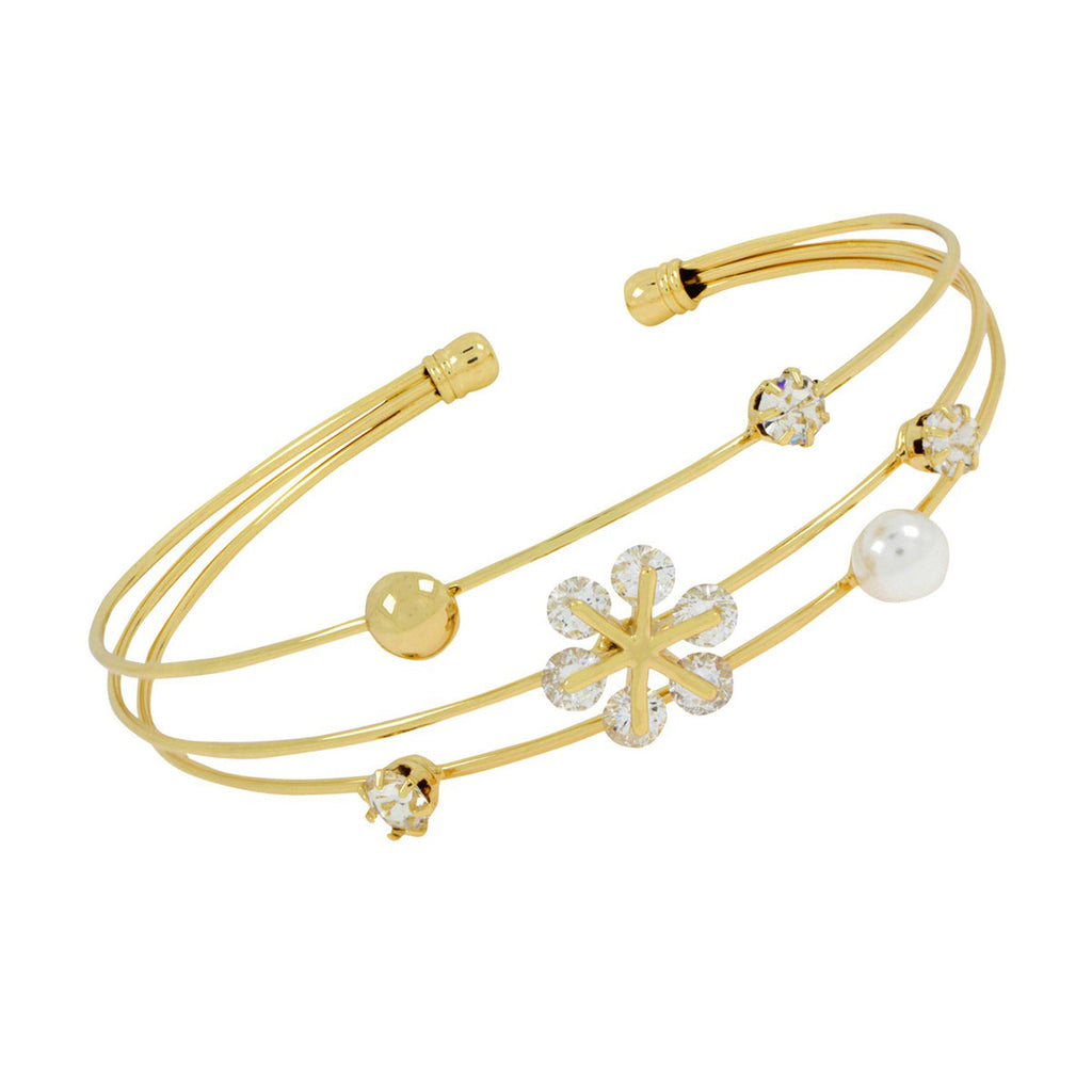 Dainty Flower 14K Gold Plated Cuff Bracelet Bangle For Women Bulk