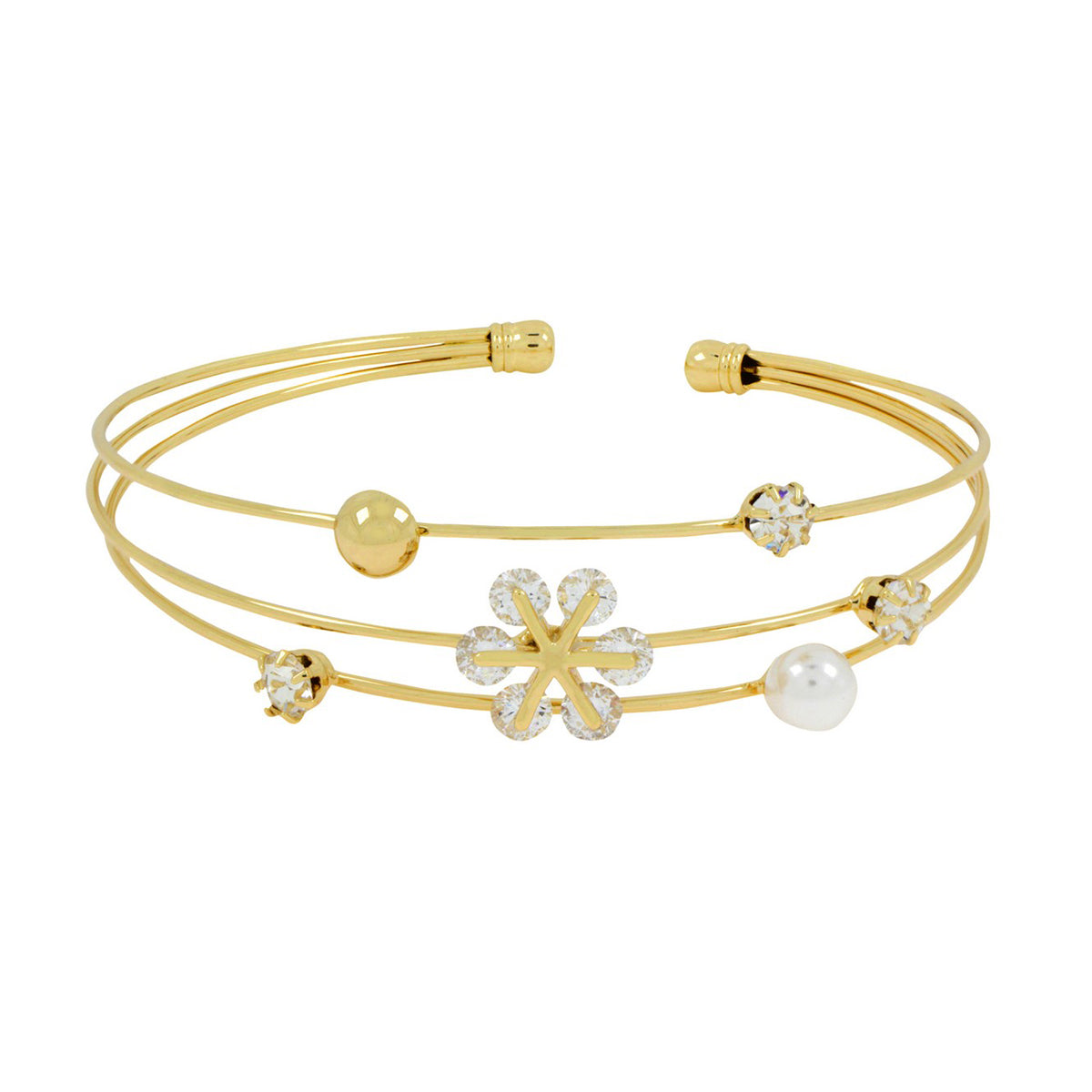 Dainty Flower 14K Gold Plated Cuff Bracelet Bangle For Women Bulk