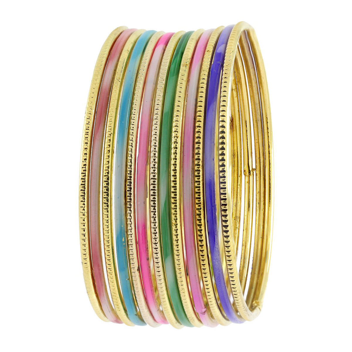 Trendy 22K Gold Plated Multi Colour Slim Bangle Set Of 13 Women Bulk
