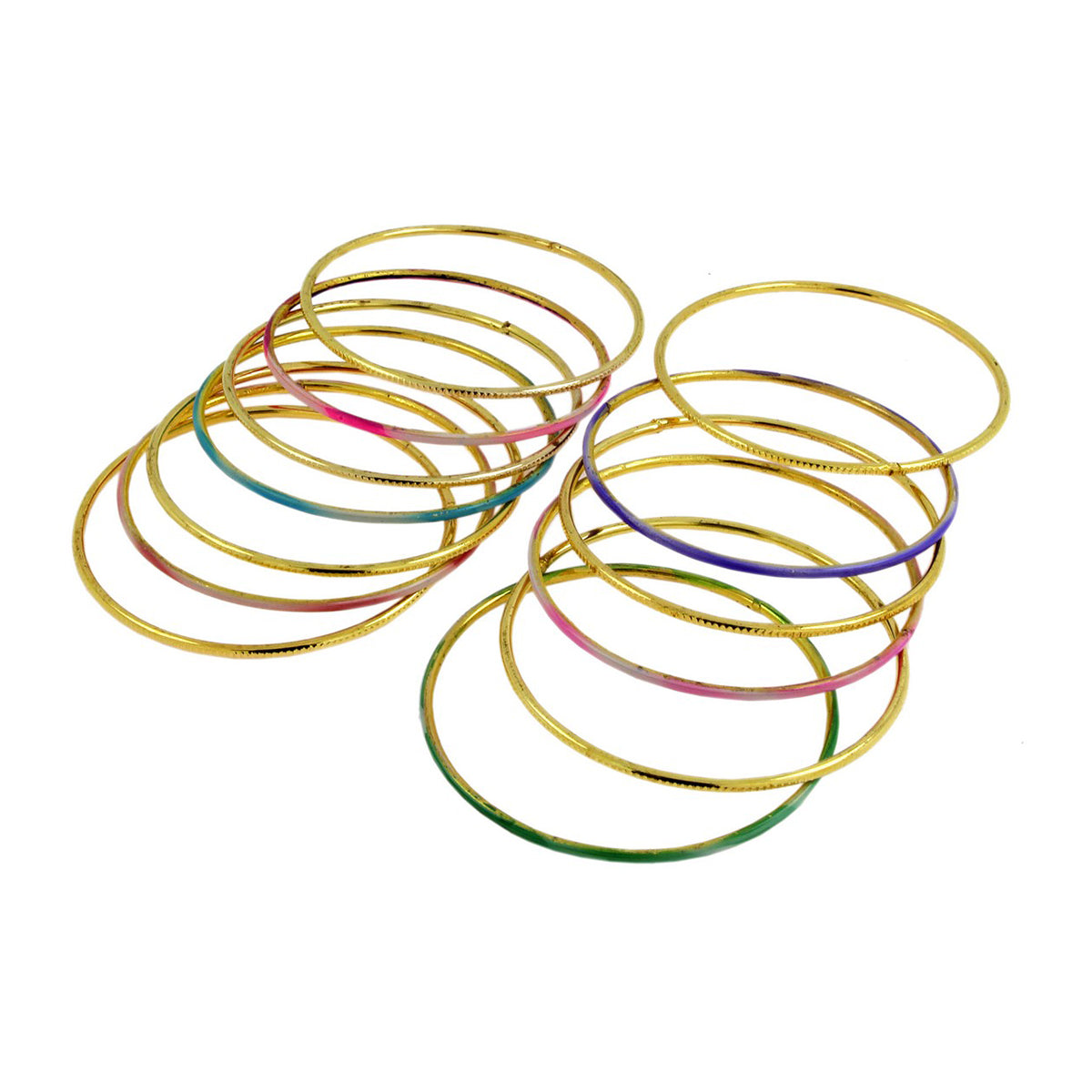 Trendy 22K Gold Plated Multi Colour Slim Bangle Set Of 13 Women Bulk