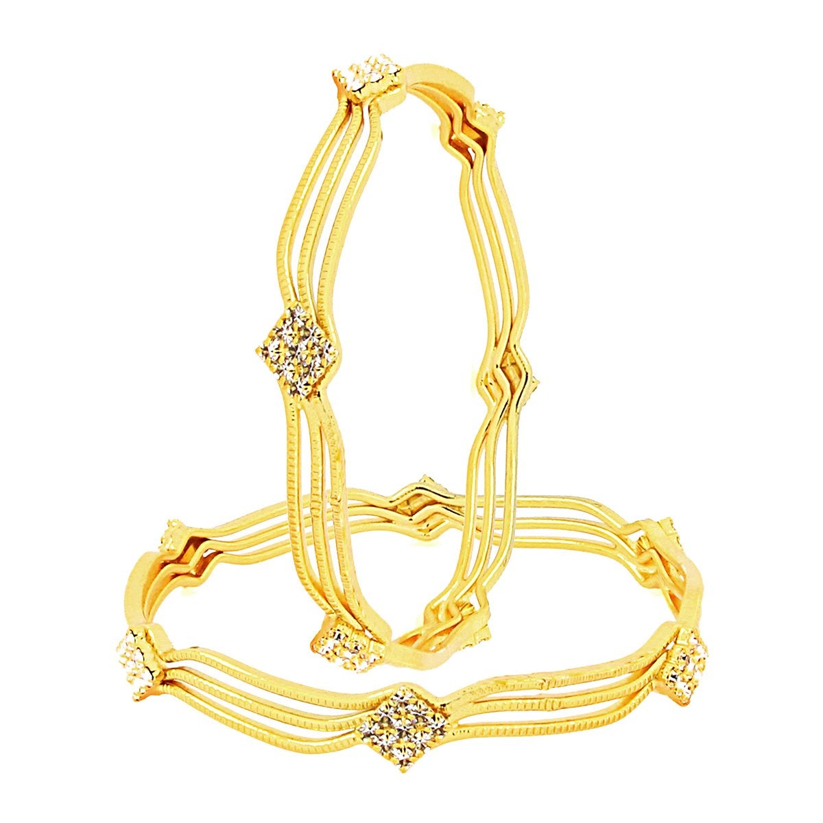 Wavy 22K Gold Plated American Diamond Slim Bangle Pair Set Of 2 Bulk