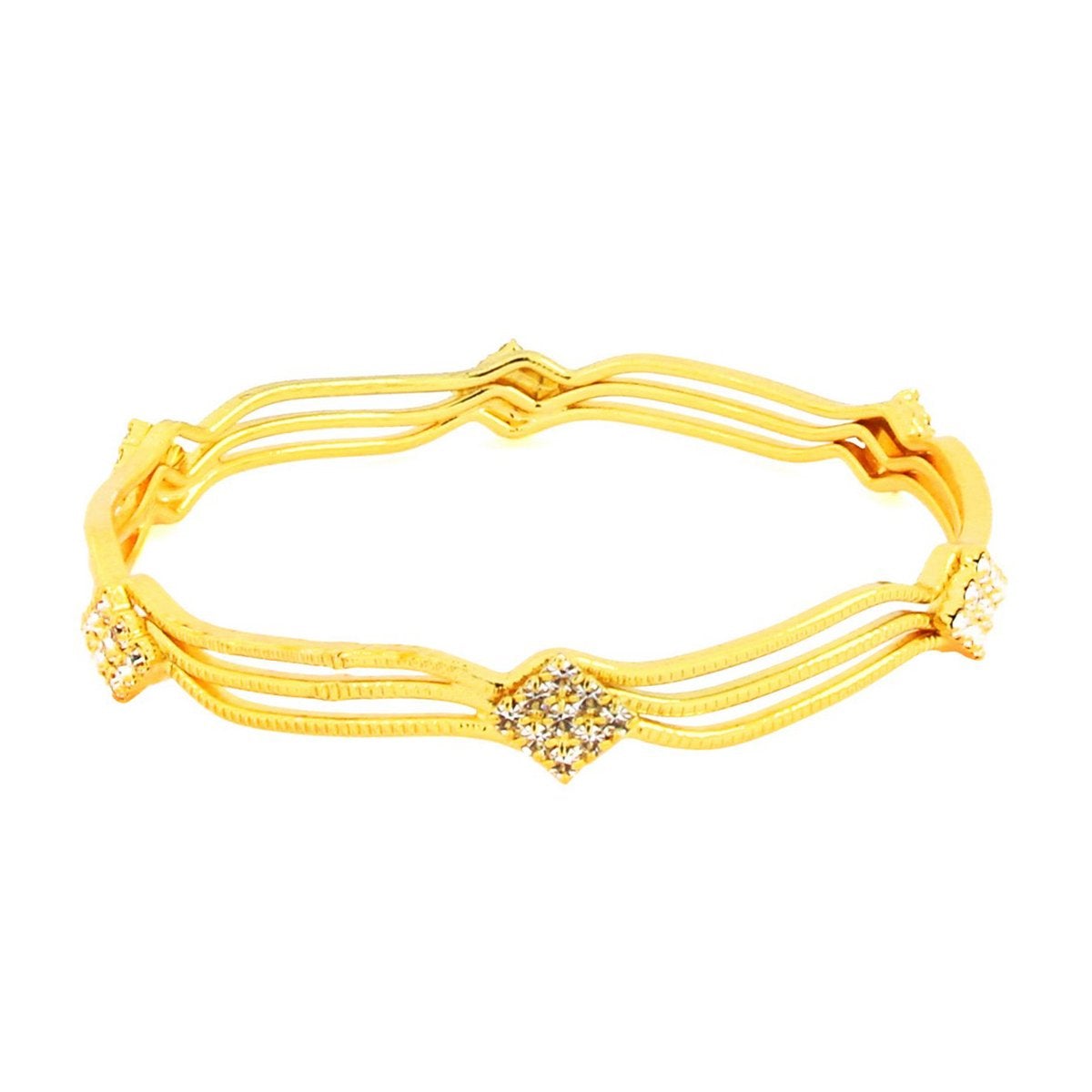 Wavy 22K Gold Plated American Diamond Slim Bangle Pair Set Of 2 Bulk