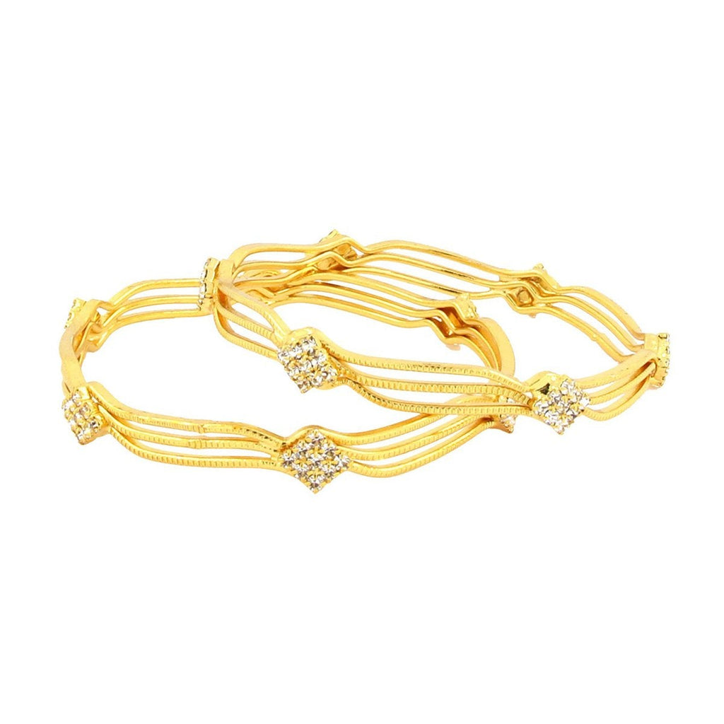 Wavy 22K Gold Plated American Diamond Slim Bangle Pair Set Of 2 Bulk