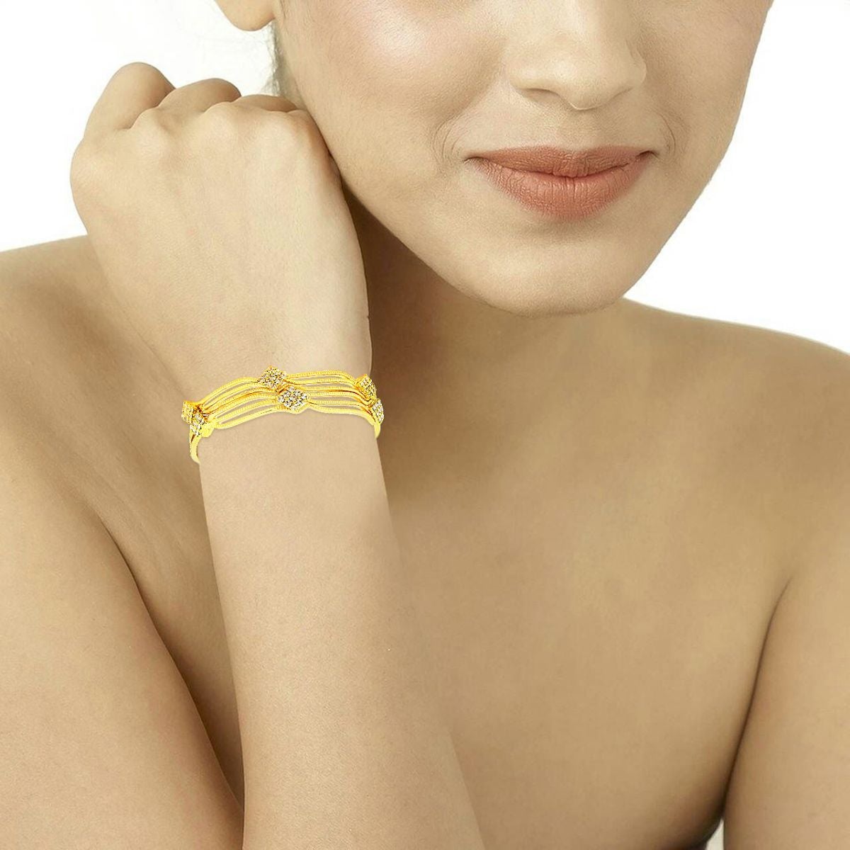 Wavy 22K Gold Plated American Diamond Slim Bangle Pair Set Of 2 Bulk