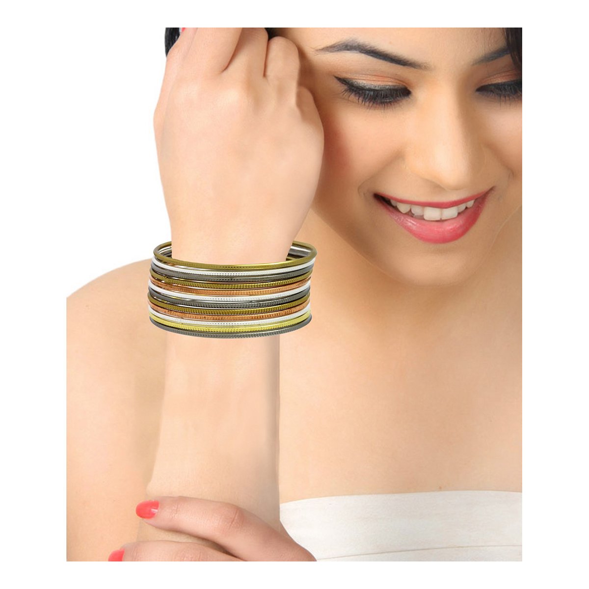 Slim Gold Silver Copper Antique Plated Set Of 12 Bangles Girls Bulk