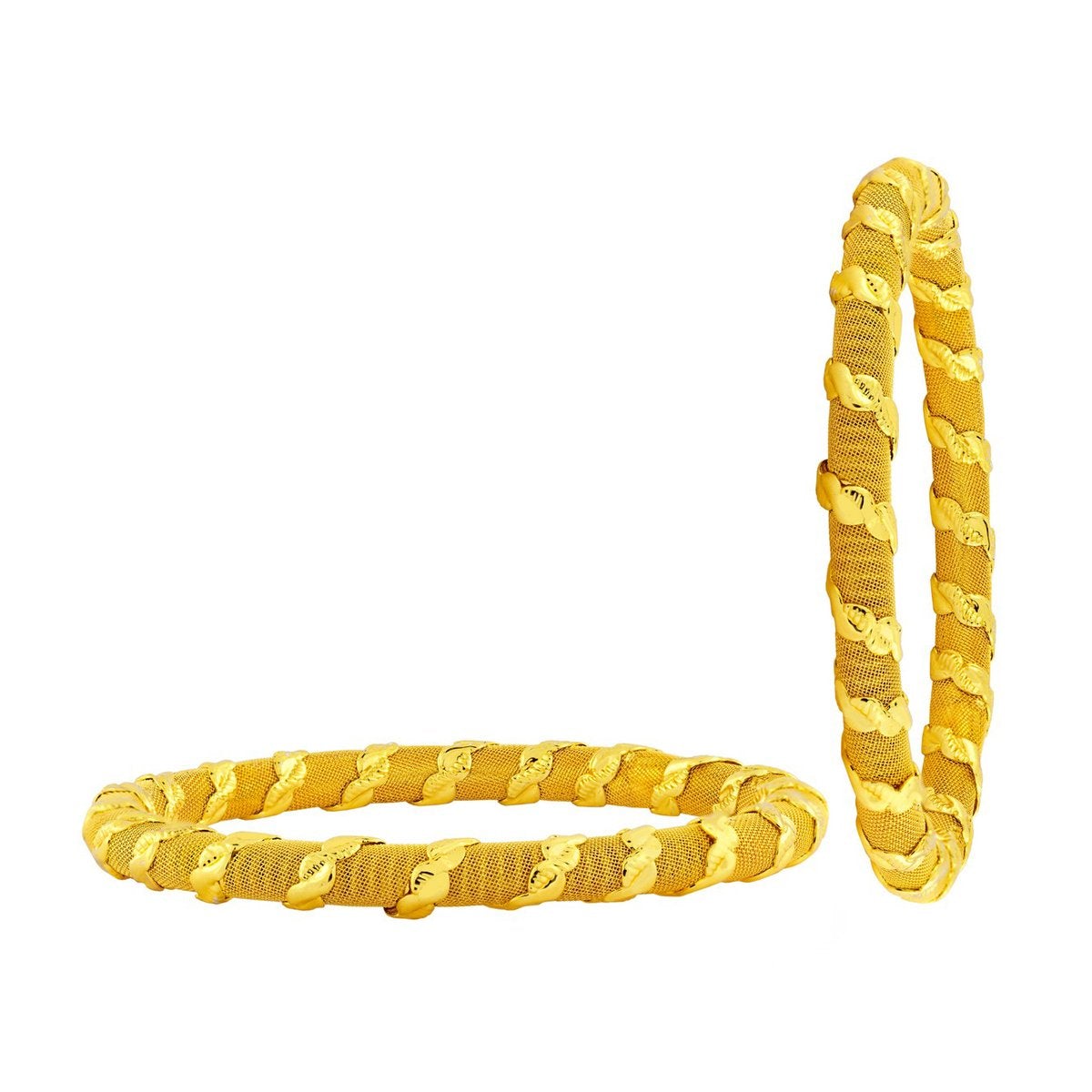 Traditional Filigree Mesh 22K Gold Bangle Kada Set Of 2 Girls Bulk