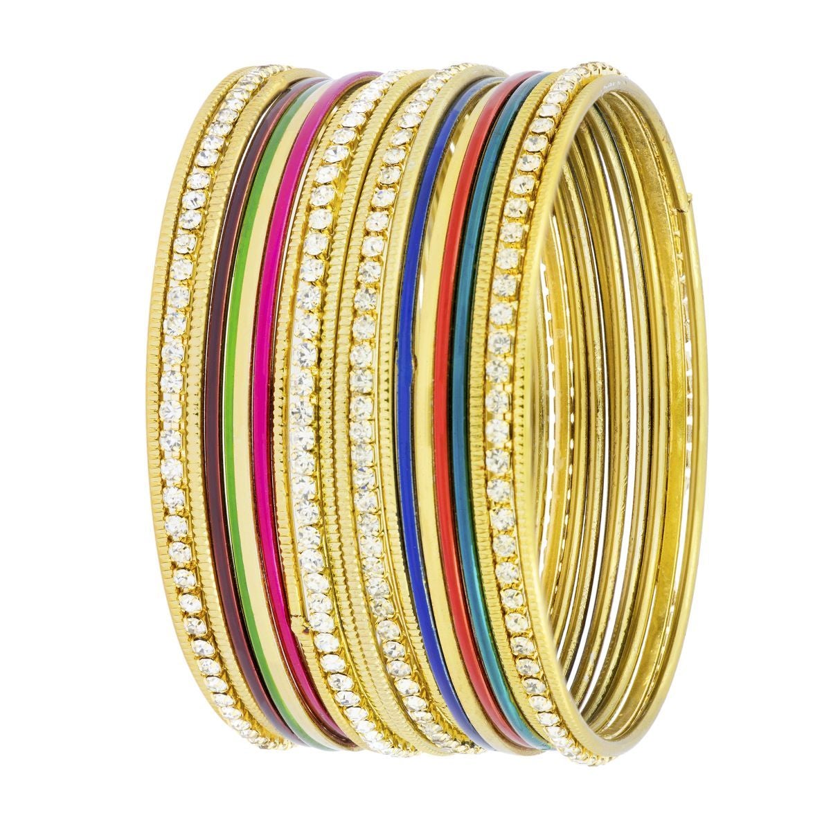 Ethnic Slim Light Weight CZ 18K Gold Bangle Kada Set 20 Bulk Main image