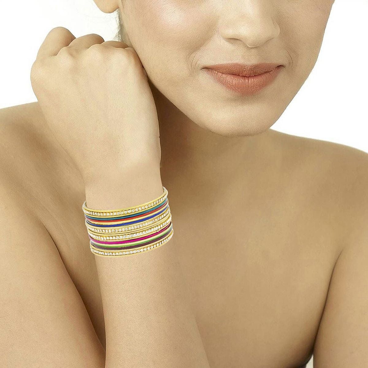 Ethnic Slim Light Weight CZ 18K Gold Bangle Kada Set 20 Bulk