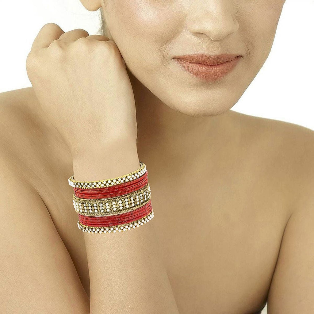Wedding Designer Rope Gold Maroon Red Bangle Kada Choda Set 11 Bulk