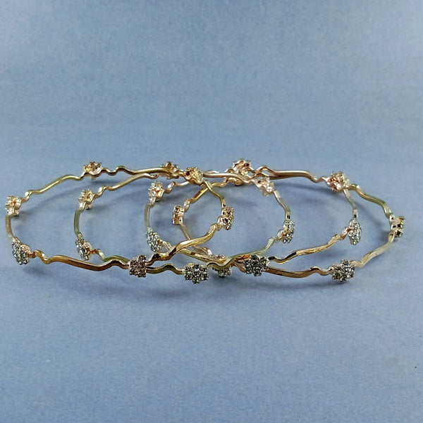 Stylish Wave Brass Gold Cubic Zirconia Bangle Pair Set Of 4 Women Bulk Secondary image