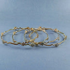 Stylish Wave Brass Gold Cubic Zirconia Bangle Pair Set Of 4 Women Bulk