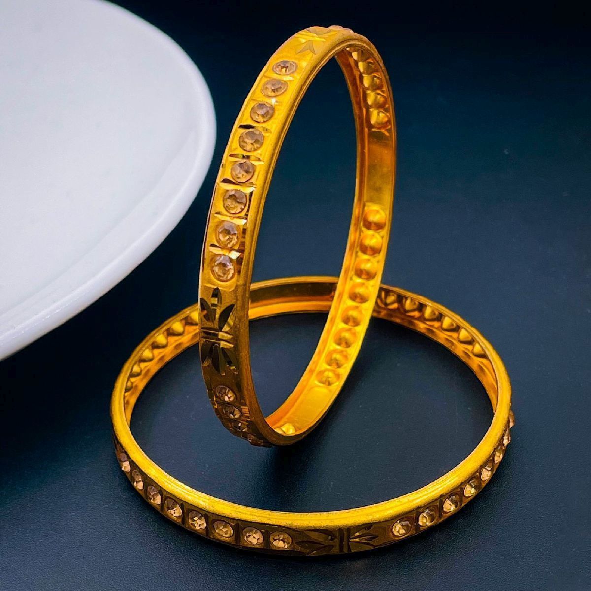 Ethnic Traditional 22K Gold American Diamond Bangle Set Of 2 Bulk