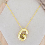 A Party Balloon Bubble Puffed Initial Alphabet Letter 18K Glossy Gold Anti Tarnish Pendant Chain