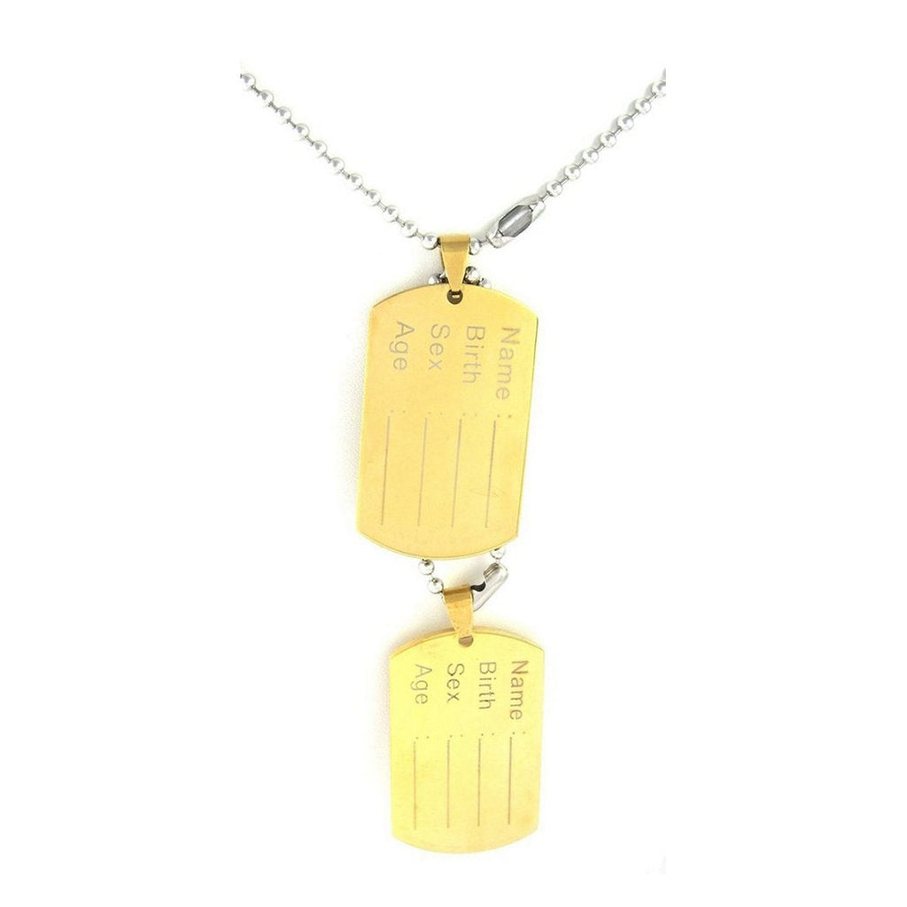 316L Stainless Steel Military 21" Dog Name Tag Gold Pendant Men Bulk
