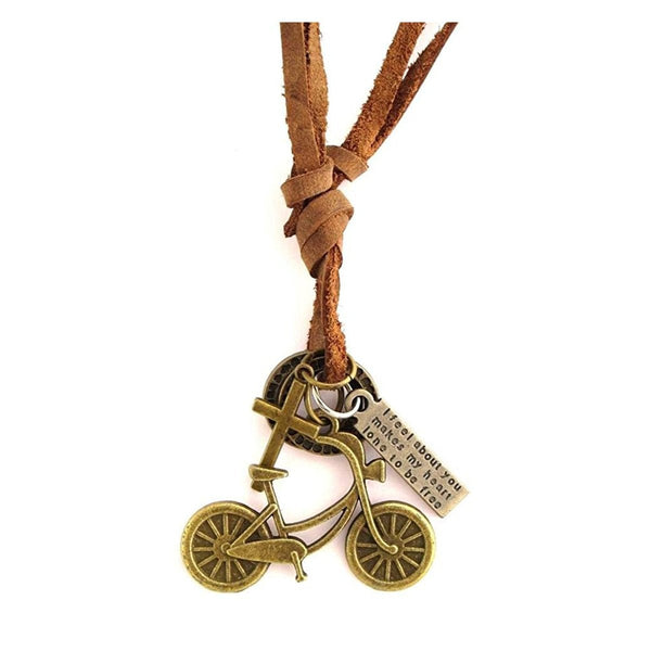 Vintage Bronze Bicycle Charm Men Pendant Leather Chain Adjustable Main image