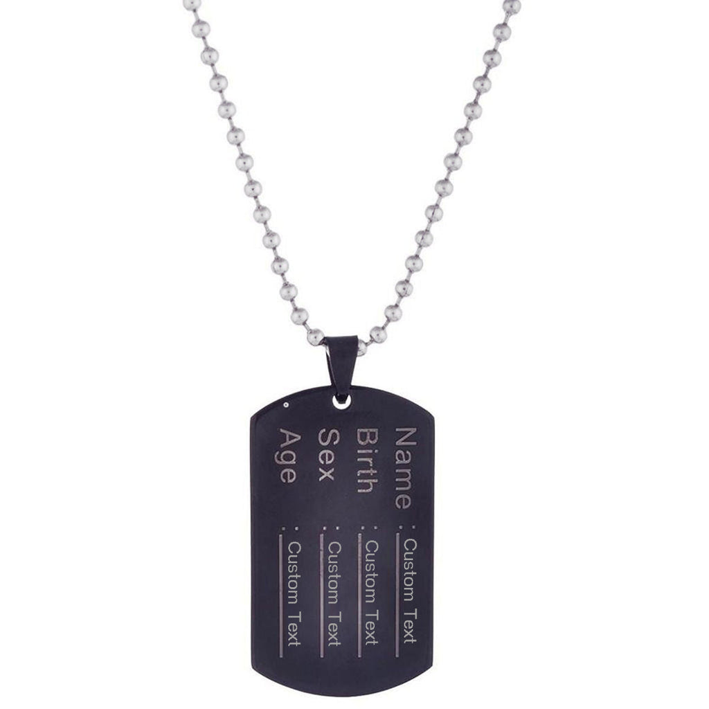 Engrave Custom Personalized 316L Stainless Steel Black Military Dog Name Tag 21" Chain Men