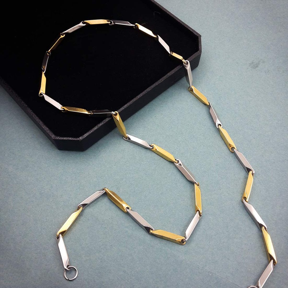 Italian 316L Stainless Steel Slim Light Weight Two Tone Chain 21" Bulk Main image
