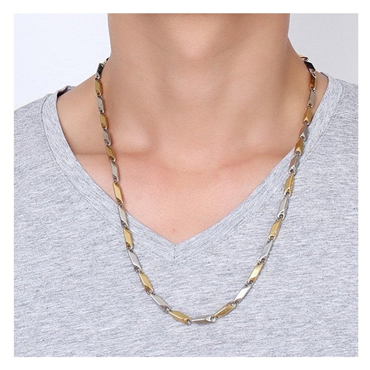 Italian 316L Stainless Steel Slim Light Weight Two Tone Chain 21" Bulk