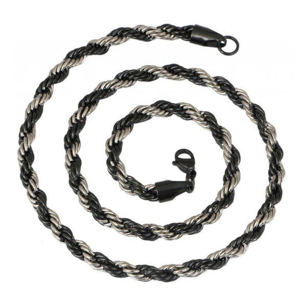 316L Stainless Steel Black Silver Rope Chain For Men 21" Bulk Main image
