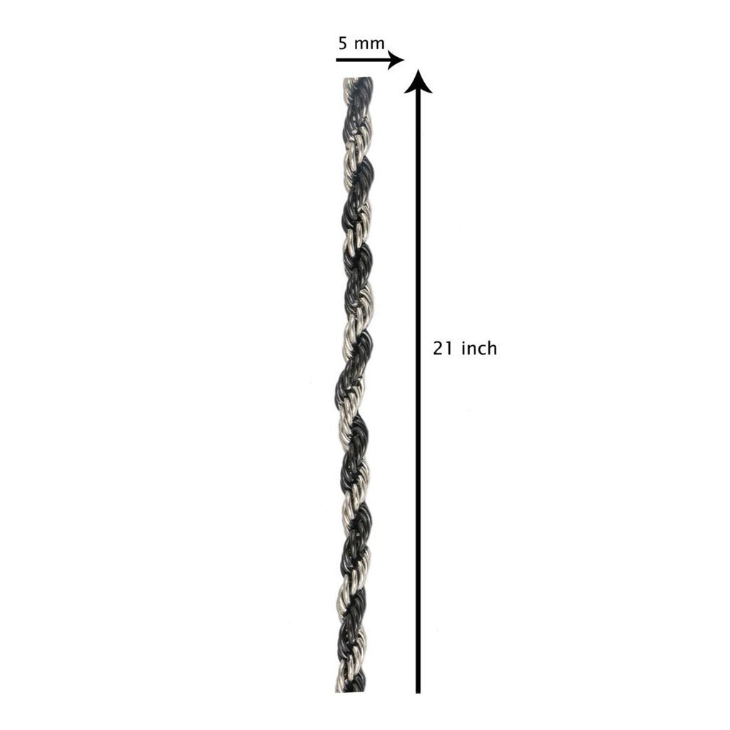 316L Stainless Steel Black Silver Rope Chain For Men 21" Bulk