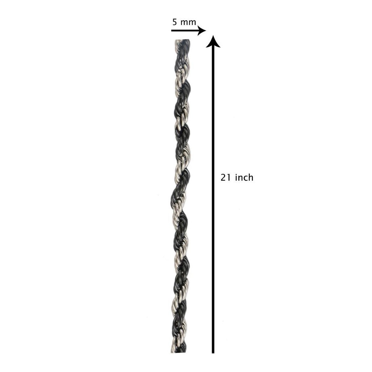 316L Stainless Steel Black Silver Rope Chain For Men 21" Bulk