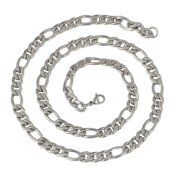316L Stainless Steel Silver Classic Figaro Curb Chain 20" Bulk Main image