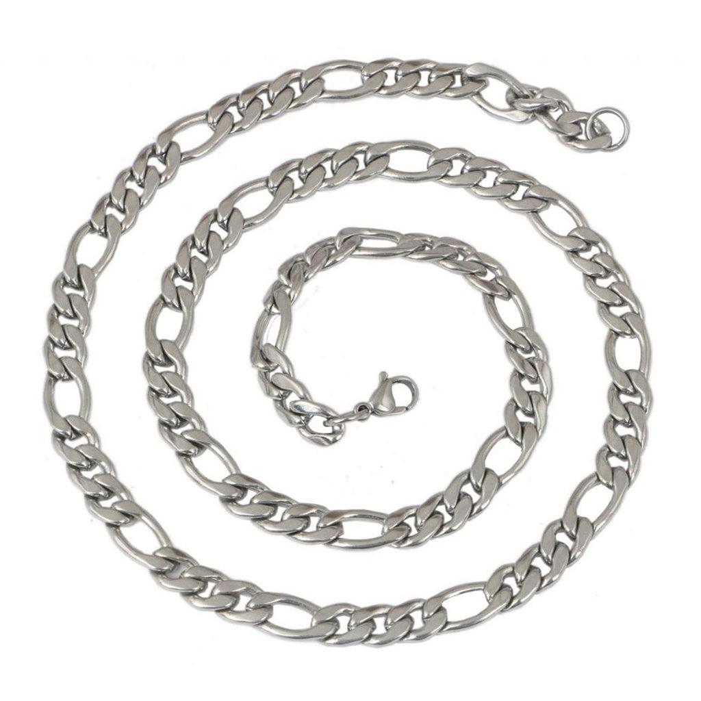 316L Stainless Steel Silver Classic Figaro Curb Chain 20" Bulk