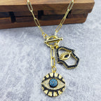 Evil Eye Medal Hamsa Charm Gold Black Link Necklace Chain Women Bulk