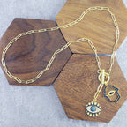Evil Eye Medal Hamsa Charm Gold Black Link Necklace Chain Women Bulk