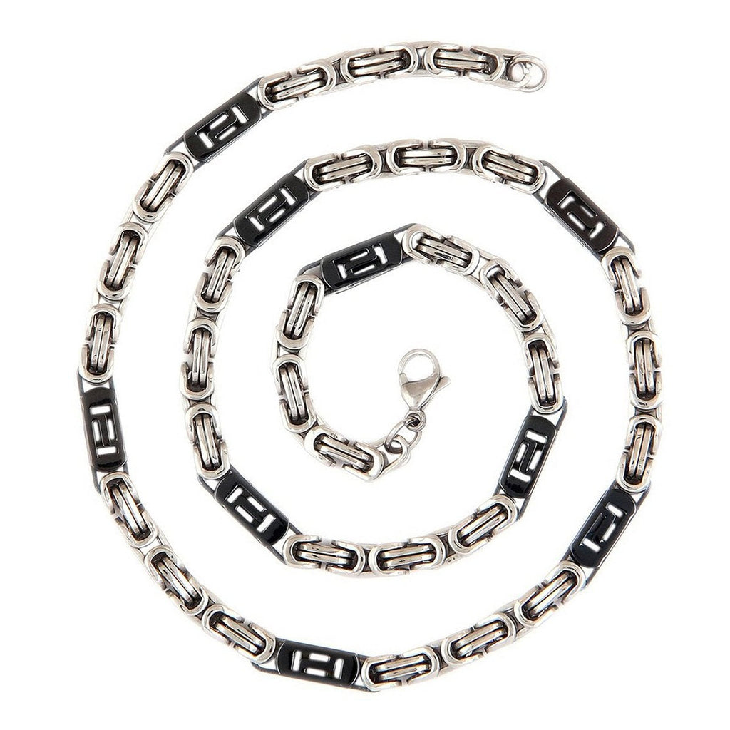Stainless Steel Black Silver Plated 3D Byzantine Chain 21.6" Men Bulk