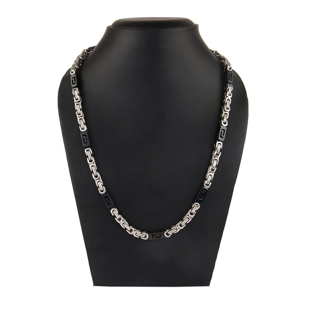 Stainless Steel Black Silver Plated 3D Byzantine Chain 21.6" Men Bulk Secondary image