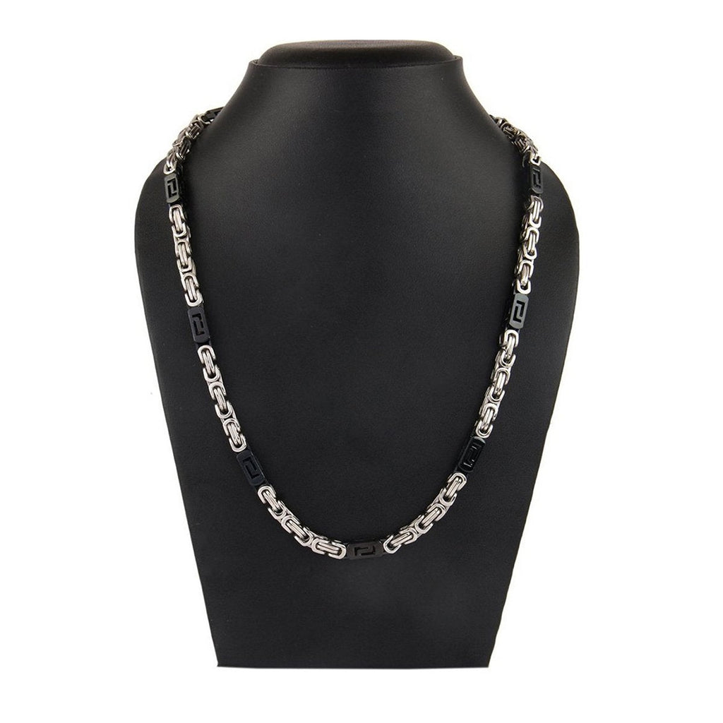 Stainless Steel Black Silver Plated 3D Byzantine Chain 21.6" Men Bulk
