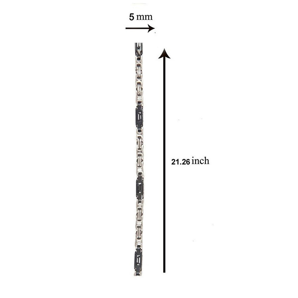 Stainless Steel Black Silver Plated 3D Byzantine Chain 21.6" Men Bulk