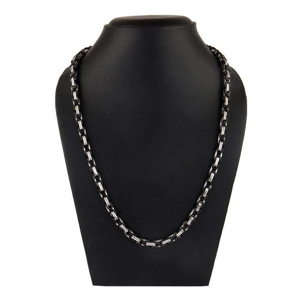 Stainless Steel Black Silver Plated 3D Byzantine Chain 21.85" Men Bulk