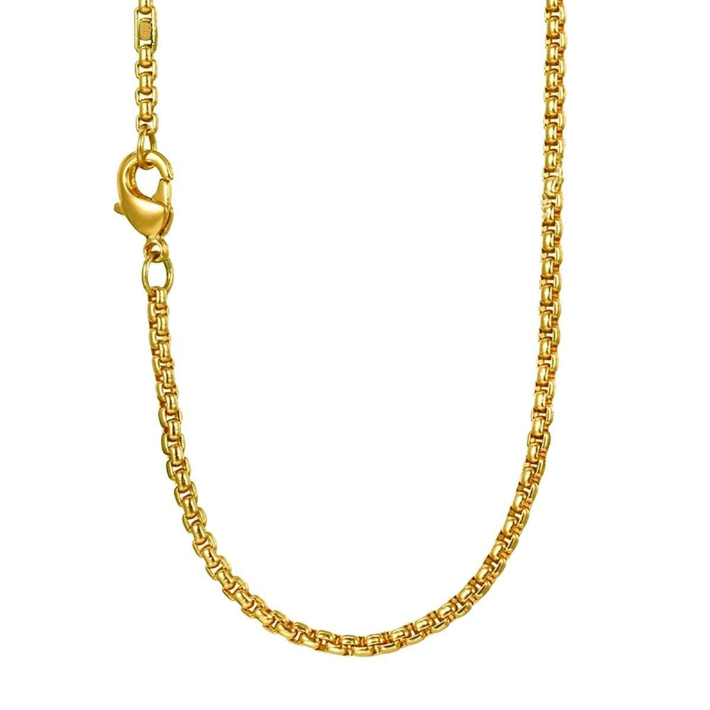 Box Link 22K Gold 316L Stainless Steel Necklace Chain 23" Men Bulk