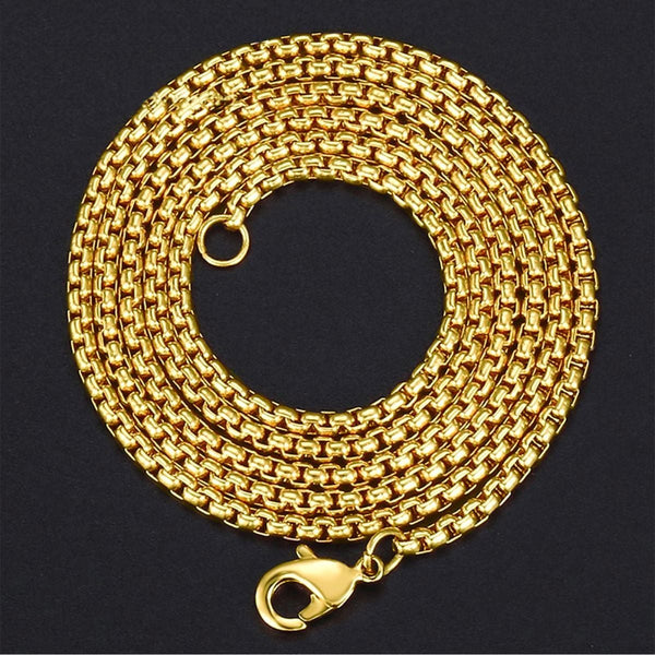 Box Link 22K Gold 316L Stainless Steel Necklace Chain 23" Men Bulk Main image