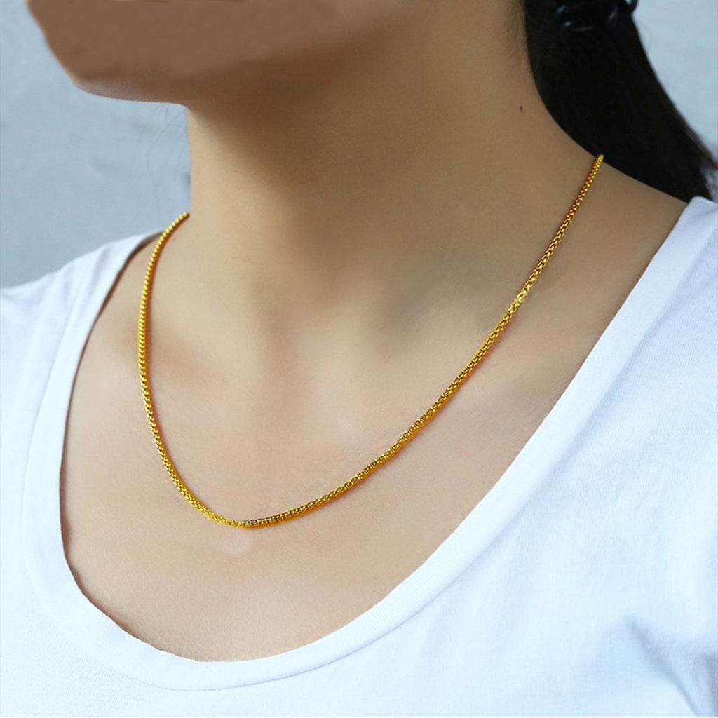 Box Link 22K Gold 316L Stainless Steel Necklace Chain 23" Men Bulk