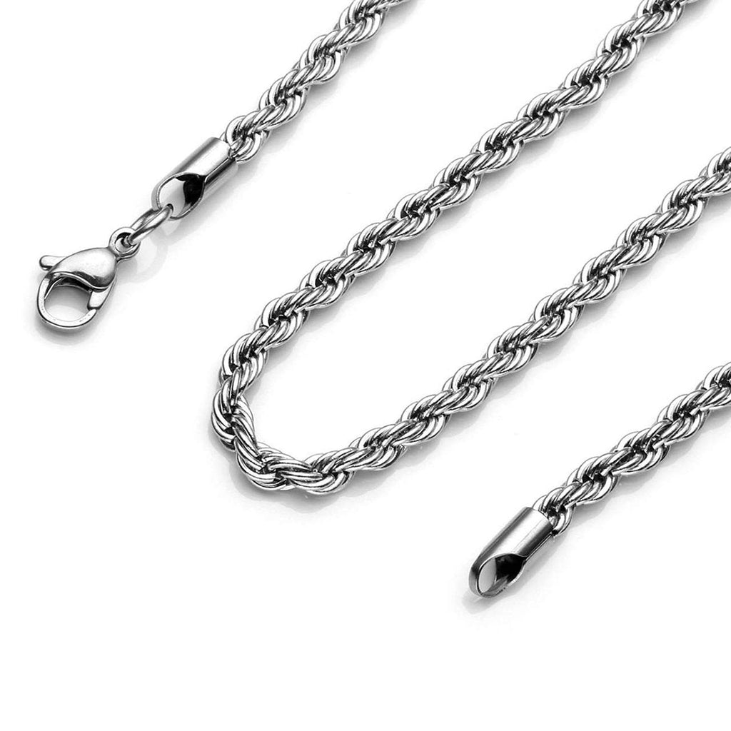Rope Silver 316L Stainless Steel Daily Chain 22" Men Women Bulk