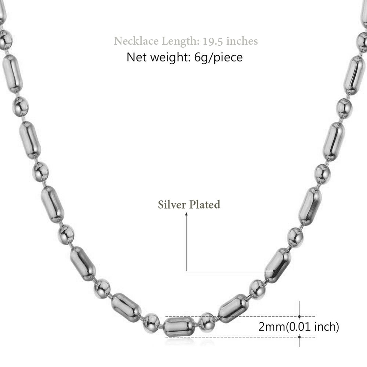 Pipe Ball 316L Stainless Steel Silver Light Weight Necklace Chain Bulk