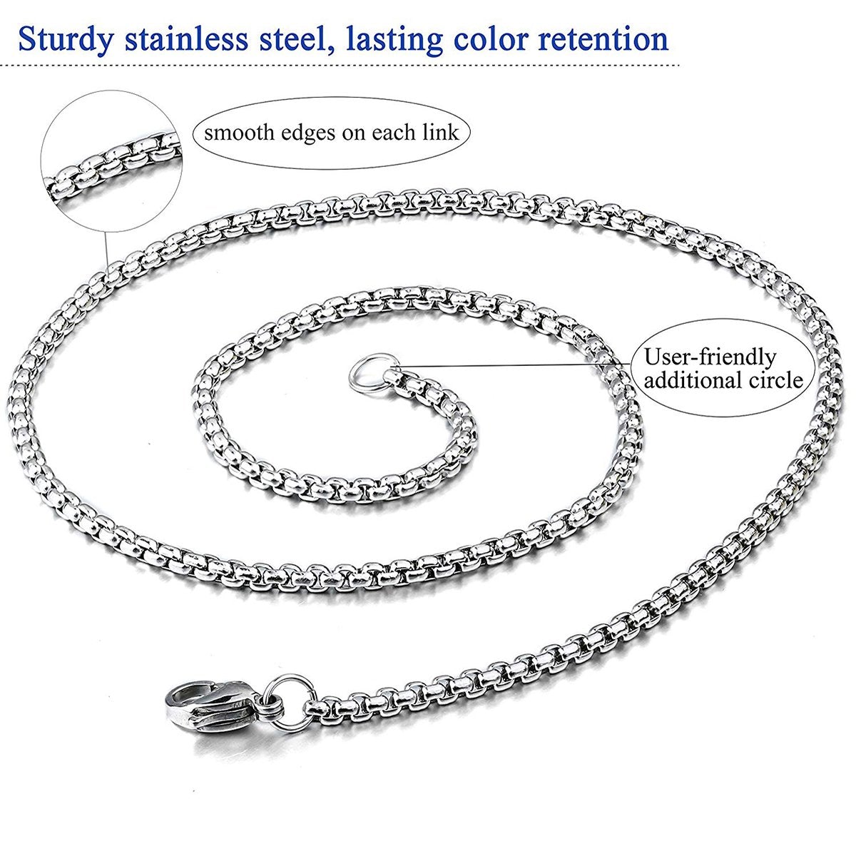Popcorn Box Link 316L Stainless Steel Silver Necklace Chain Men Bulk