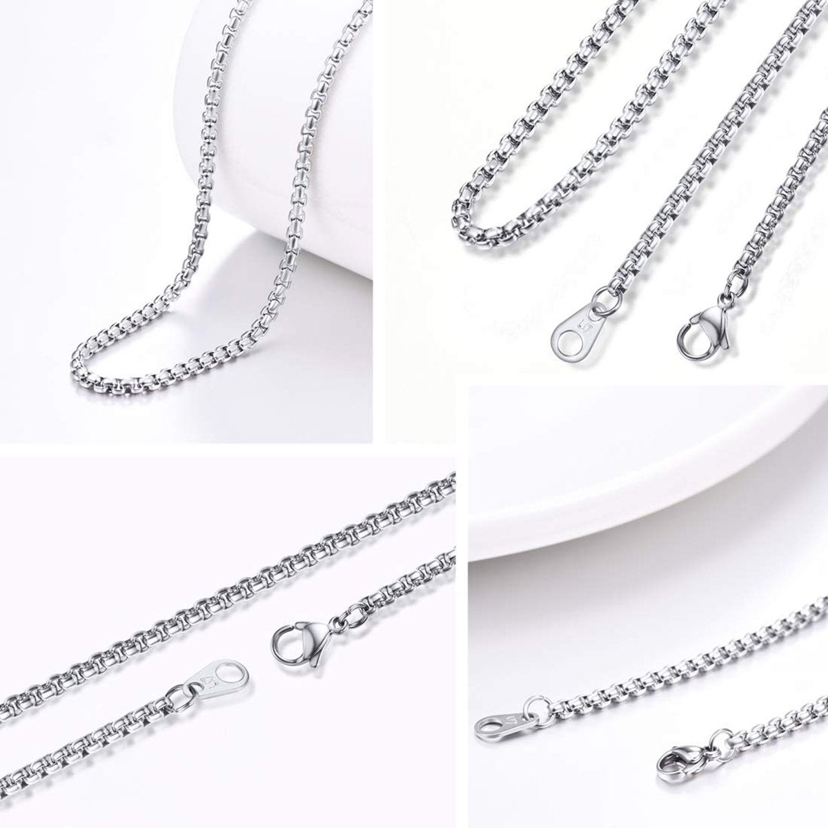 Popcorn Box Link 316L Stainless Steel Silver Necklace Chain Men Bulk